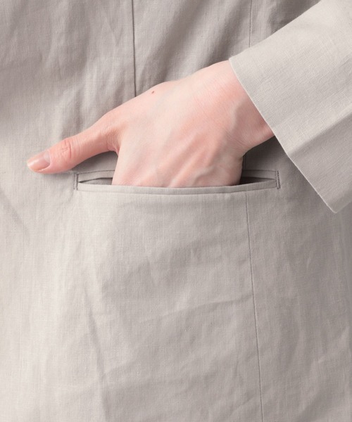 GLOBAL WORK（グローバルワーク）の「リネンコンSETUPジャケット【MATINEE LINE】/940048（ノーカラージャケット・レディース・グリーン系その他6/グレイッシュベージュ/ダークブラウン/ライトベージュ・MEDIUM/LARGE）」の6枚目の写真