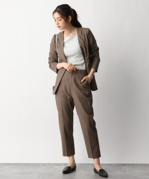 GLOBAL WORK（グローバルワーク）の「リネンコンSETUPジャケット【MATINEE LINE】/940048（ノーカラージャケット・レディース・グリーン系その他6/グレイッシュベージュ/ダークブラウン/ライトベージュ・MEDIUM/LARGE）」の22枚目の写真