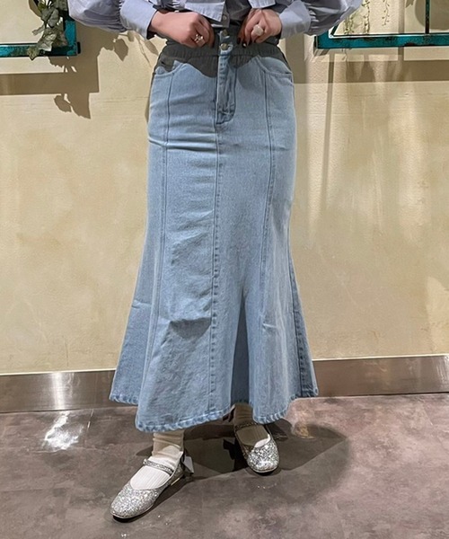 one after another NICE CLAUP（ワンアフターアナザーナイスクラップ）の「マーメイドデニムマキシスカート（スカート・レディース・オフホワイト/インディゴブルー/ブルー・FREE）」の7枚目の写真