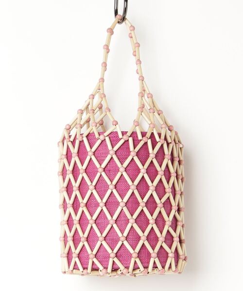 HALIN(ハリン)の「【HALIN】ウッドビーズBAG(かごバッグ・レディース・ピンク・FREE)」の2枚目の写真