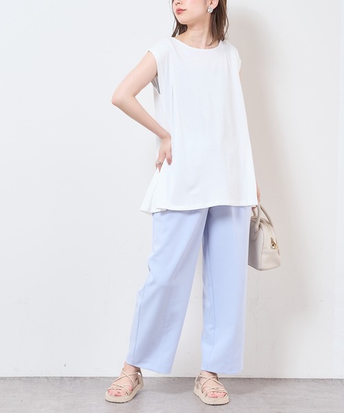 natural couture（ナチュラルクチュール）の「合皮ベルト付きウォッシャブルストレートゆるパンツ（その他パンツ・レディース・ブラック/サックスブルー/グリーン/アイボリー/オレンジ系・FREE）」の4枚目の写真