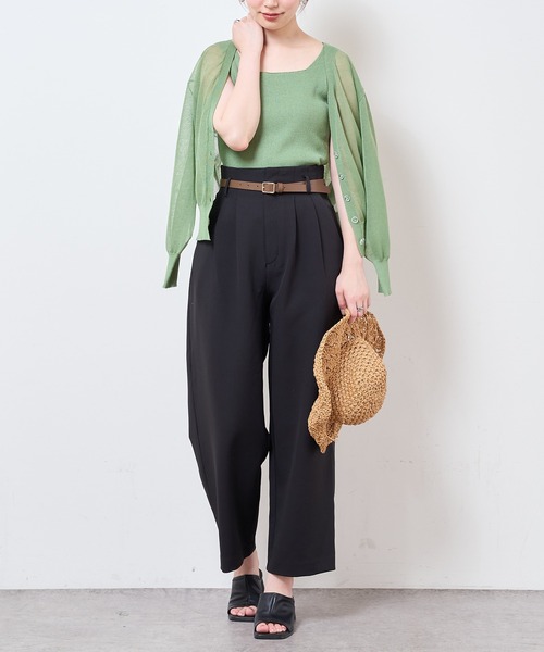 natural couture（ナチュラルクチュール）の「合皮ベルト付きウォッシャブルストレートゆるパンツ（その他パンツ・レディース・ブラック/サックスブルー/グリーン/アイボリー/オレンジ系・FREE）」の9枚目の写真