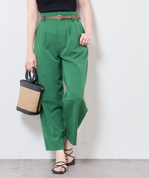 natural couture（ナチュラルクチュール）の「合皮ベルト付きウォッシャブルストレートゆるパンツ（その他パンツ・レディース・ブラック/サックスブルー/グリーン/アイボリー/オレンジ系・FREE）」の12枚目の写真