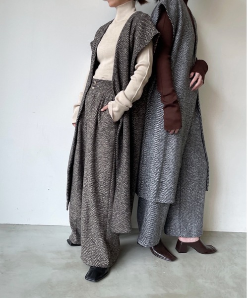 Solace（ソレイス）の「ヘリンボーンロングベストジレ（ベスト・レディース・グレー/ベージュ・FREE）」の6枚目の写真