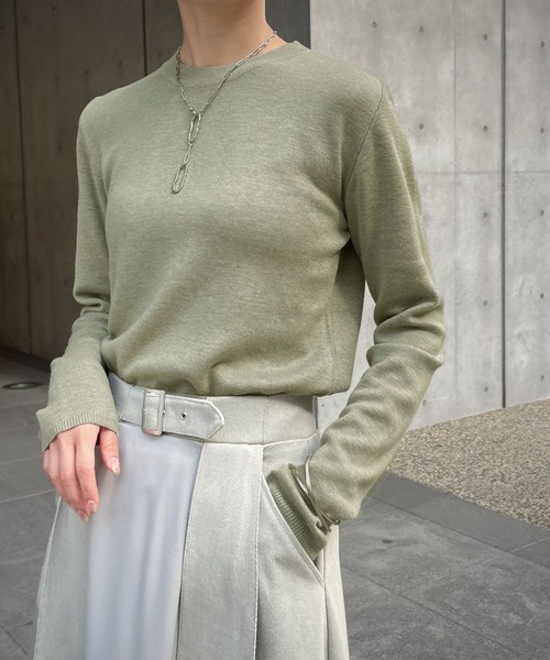 &g'aime(アンジェム)の「【&g'aime】シルク混ミラノリブニット(ニット/セーター・レディース・ホワイト/ブラック/モカ/ライトカーキ・FREE)」の4枚目の写真