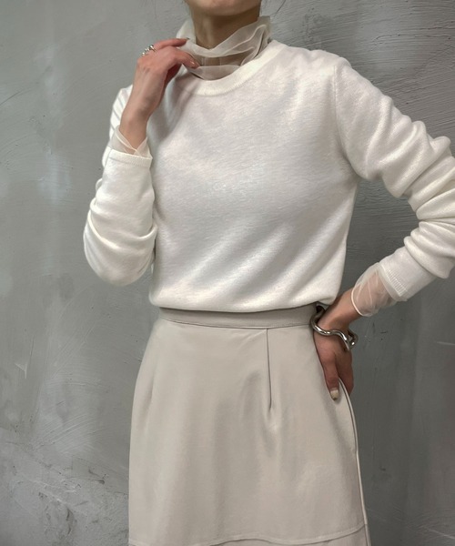 &g'aime(アンジェム)の「【&g'aime】シルク混ミラノリブニット(ニット/セーター・レディース・ホワイト/ブラック/モカ/ライトカーキ・FREE)」の2枚目の写真