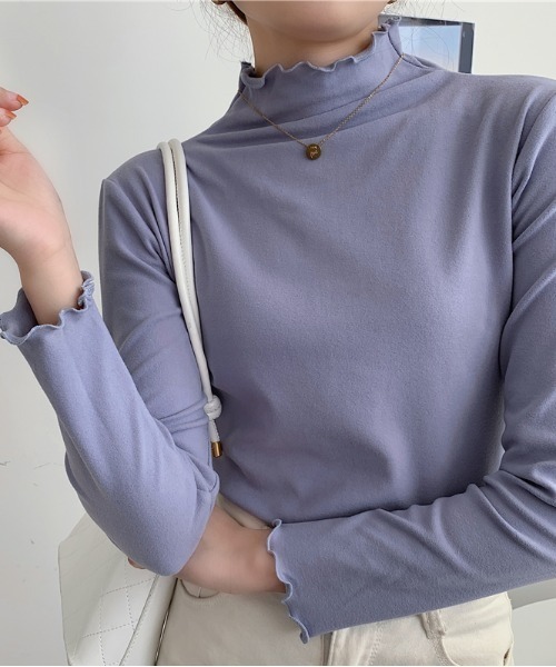yuue' ( wear )(ユーイ)の「メローハイネックリブニット / モックネックニット(ニット/セーター・レディース・ホワイト/ブラック/ブラウン/ライトパープル・FREE)」の6枚目の写真