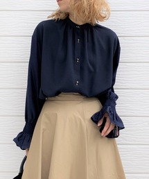 Q | ウォッシャブルジョーゼットギャザーブラウス(シャツ/ブラウス)