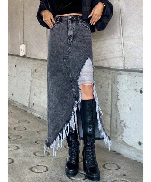 EGOIST（エゴイスト）の「ケミカルデニムロングスカート（デニムスカート・レディース・ブラック/ブルー・S/M）」の2枚目の写真