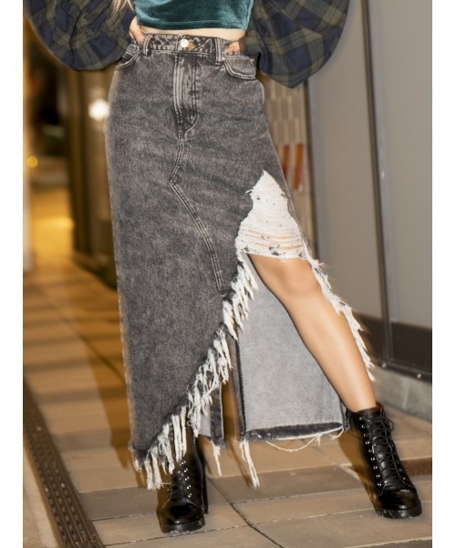 EGOIST（エゴイスト）の「ケミカルデニムロングスカート（デニムスカート・レディース・ブラック/ブルー・S/M）」の4枚目の写真