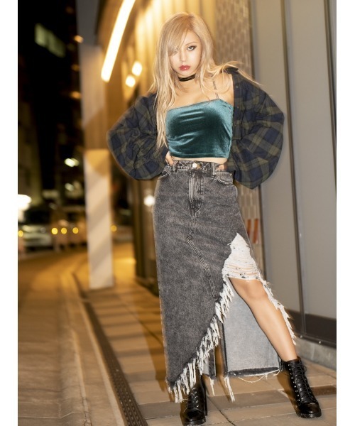 EGOIST（エゴイスト）の「ケミカルデニムロングスカート（デニムスカート・レディース・ブラック/ブルー・S/M）」の10枚目の写真