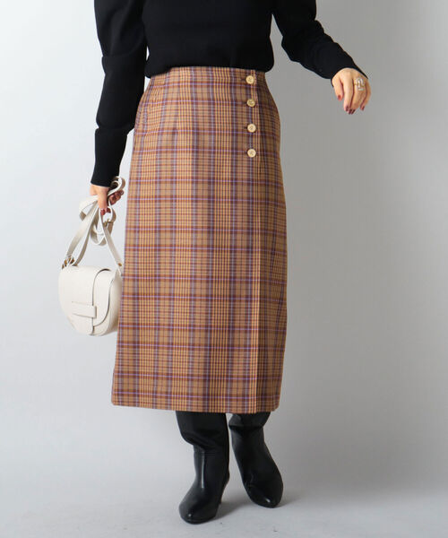 NOLLEY’S(ノーリーズ)の「ラップ風チェックウォッシャブルスカート(スカート・レディース・ベージュ系その他/ブルー系その他7・38/36)」の15枚目の写真