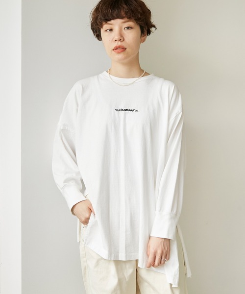 note et silence (ノートエシロンス)の「18/-USA天竺\\\NIKAMAERU。ロンT(Tシャツ/カットソー・レディース・ホワイト/ブルー/ライトピンク・FREE)」の2枚目の写真