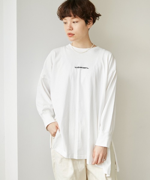 note et silence (ノートエシロンス)の「18/-USA天竺\\\NIKAMAERU。ロンT(Tシャツ/カットソー・レディース・ホワイト/ブルー/ライトピンク・FREE)」の7枚目の写真