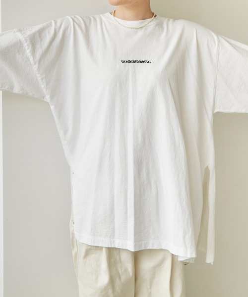 note et silence (ノートエシロンス)の「18/-USA天竺\\\NIKAMAERU。ロンT(Tシャツ/カットソー・レディース・ホワイト/ブルー/ライトピンク・FREE)」の6枚目の写真
