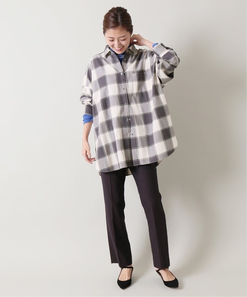 極美品♪イエナ ハイカット ネルチェックロングシャツ ゆったり バンドカラー IENA（イエナ）の「ハイカット ネルチェックオーバーシャツ◇（シャツ
