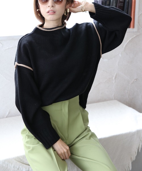 White Collection（ホワイトコレクション）の「2021AW 配色リンキングハイネックニット（ニット/セーター・レディース・ブラック/ベージュ/ブラウン/オフホワイト・FREE）」の12枚目の写真