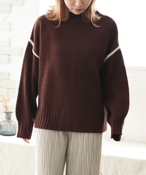 White Collection（ホワイトコレクション）の「2021AW 配色リンキングハイネックニット（ニット/セーター・レディース・ブラック/ベージュ/ブラウン/オフホワイト・FREE）」の13枚目の写真