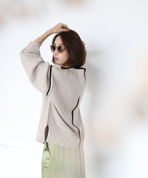 White Collection（ホワイトコレクション）の「2021AW 配色リンキングハイネックニット（ニット/セーター・レディース・ブラック/ベージュ/ブラウン/オフホワイト・FREE）」の22枚目の写真