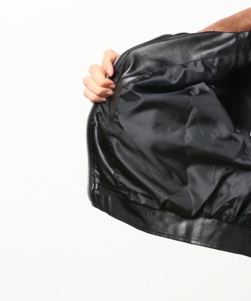 ems excite（エムズエキサイト）の「エコレザーブルゾン（ダウンジャケット/コート・レディース・アイボリー/ブラック・FREE）」の3枚目の写真