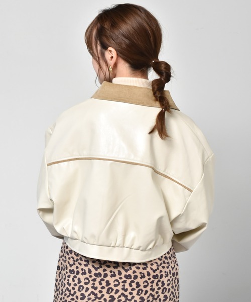 ems excite（エムズエキサイト）の「エコレザーブルゾン（ダウンジャケット/コート・レディース・アイボリー/ブラック・FREE）」の11枚目の写真