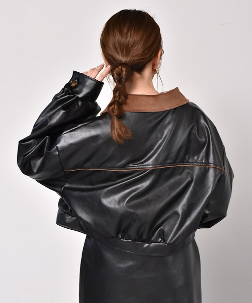 ems excite（エムズエキサイト）の「エコレザーブルゾン（ダウンジャケット/コート・レディース・アイボリー/ブラック・FREE）」の13枚目の写真