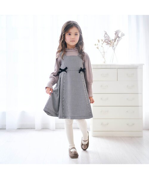 apres les cours（アプレレクール）の「ウエストリボンジャンパースカート（ジャンパースカート・キッズ・ベージュ/チェック・90/100/110/120/80/130/140）」の3枚目の写真