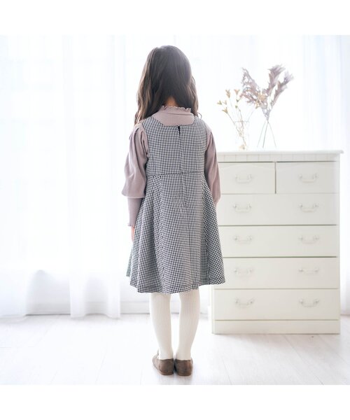 apres les cours（アプレレクール）の「ウエストリボンジャンパースカート（ジャンパースカート・キッズ・ベージュ/チェック・90/100/110/120/80/130/140）」の4枚目の写真