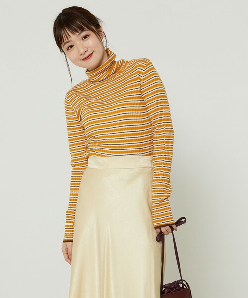 FREAK'S STORE（フリークスストア）の「ウォッシャブルボーダータートルネックニット（ニット/セーター・レディース・ブラック/オフホワイト/ブルー/イエロー/グリーン/ネイビー/ナチュラル・ﾌﾘ-）」の12枚目の写真