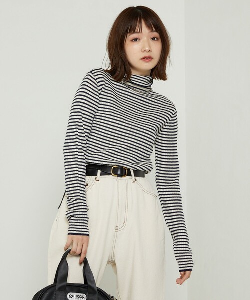 FREAK'S STORE（フリークスストア）の「ウォッシャブルボーダータートルネックニット（ニット/セーター・レディース・ブラック/オフホワイト/ブルー/イエロー/グリーン/ネイビー/ナチュラル・ﾌﾘ-）」の15枚目の写真