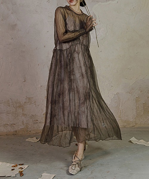 MURMURMI】Wrinkled silk shear loose dress chw22s005