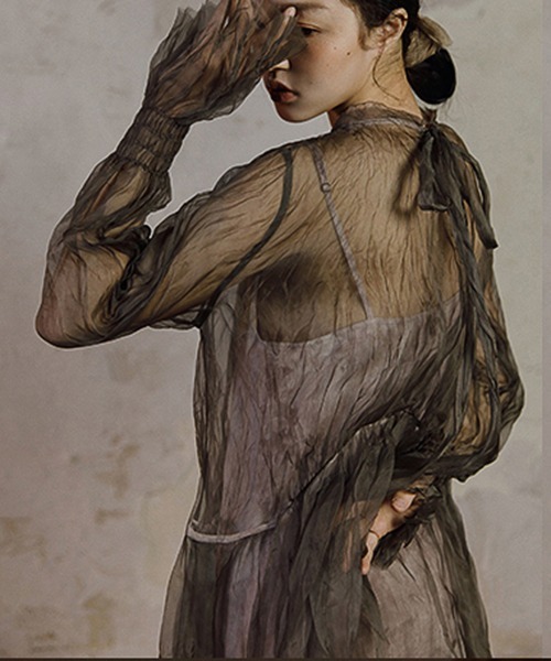 【週末値下げ】SHEER AIRY DRESS Patterned Mesh Dress with Rhinestones | Genny