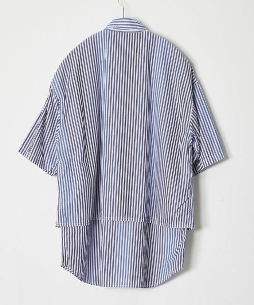 CAL O LINE（キャルオーライン）の「CAL O LINE /キャルオーライン　STRIPE PAINTER S/S SHIRT ストライプペインターショートスリーブシャツ CL221-037（シャツ/ブラウス・メンズ・ブルー・MEDIUM/LARGE/X-LARGE）」の5枚目の写真
