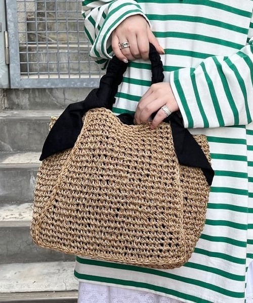 Ray BEAMS（レイビームス）の「Ray BEAMS / リボン ペーパー トートバッグ（かごバッグ・レディース・ブラック/グリーン系その他2・ONE SIZE）」の18枚目の写真