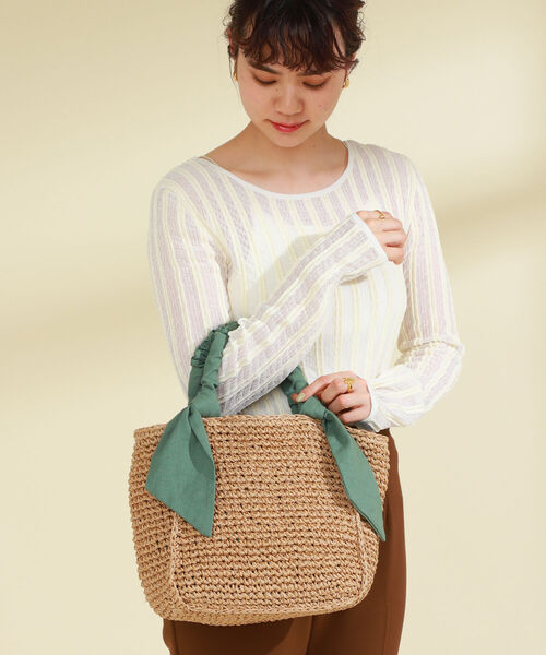 Ray BEAMS（レイビームス）の「Ray BEAMS / リボン ペーパー トートバッグ（かごバッグ・レディース・ブラック/グリーン系その他2・ONE SIZE）」の22枚目の写真