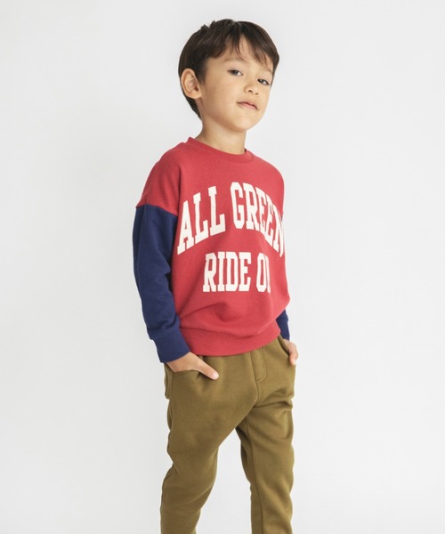 BRANSHES（ブランシェス）の「【カレッジロゴ】カラースリーブトレーナー（スウェット・キッズ・レッド/杢グレー/キャメル/ネイビー・120/140/90/100/110/130/150）」の4枚目の写真