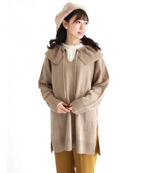 ehka sopo（エヘカソポ）の「キーネック衿付ニット（ニット/セーター・レディース・ブラック/ベージュ/グリーン・ﾌﾘ-）」の3枚目の写真