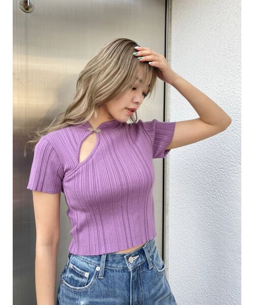 EVRIS(エヴリス)の「チャイナショートニットトップス(ニット/セーター・レディース・グリーン/パープル/ホワイト/ブラック・FREE)」の10枚目の写真