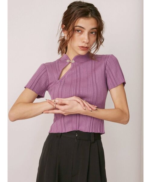 EVRIS(エヴリス)の「チャイナショートニットトップス(ニット/セーター・レディース・グリーン/パープル/ホワイト/ブラック・FREE)」の13枚目の写真