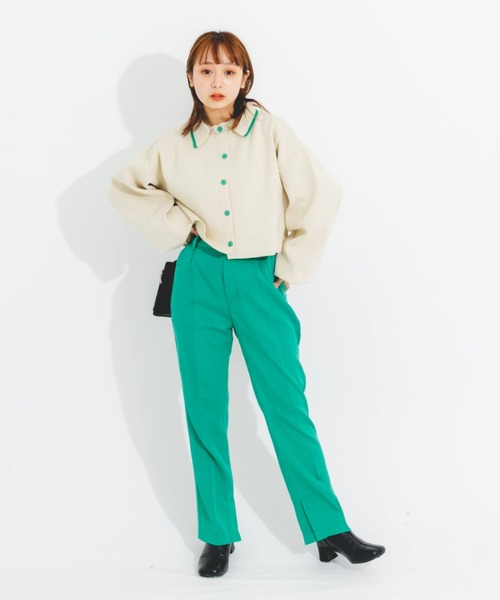 nemne store（ネンネストア）の「ライン入り衿付き配色カラーカーディガン（カーディガン/ボレロ・レディース・アイボリー/グリーン/ピンク/オレンジ・フリー）」の22枚目の写真