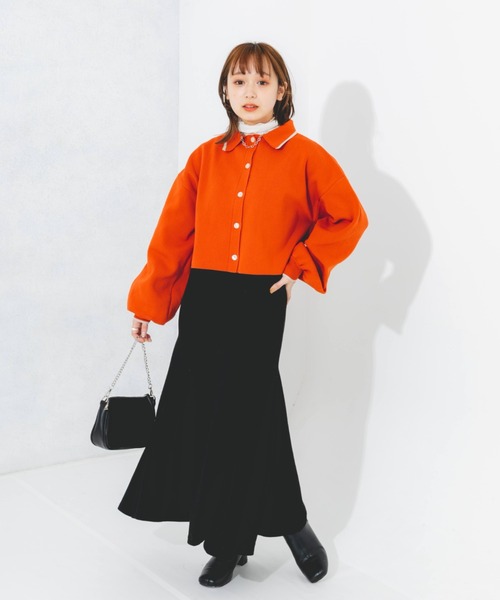 nemne store（ネンネストア）の「ライン入り衿付き配色カラーカーディガン（カーディガン/ボレロ・レディース・アイボリー/グリーン/ピンク/オレンジ・フリー）」の10枚目の写真