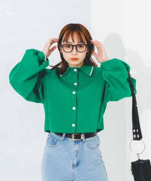 nemne store（ネンネストア）の「ライン入り衿付き配色カラーカーディガン（カーディガン/ボレロ・レディース・アイボリー/グリーン/ピンク/オレンジ・フリー）」の19枚目の写真