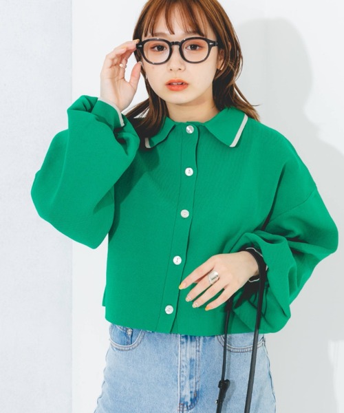 nemne store（ネンネストア）の「ライン入り衿付き配色カラーカーディガン（カーディガン/ボレロ・レディース・アイボリー/グリーン/ピンク/オレンジ・フリー）」の14枚目の写真