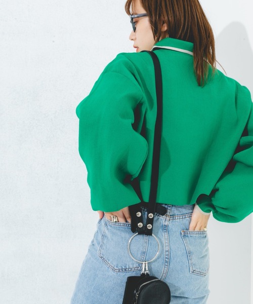 nemne store（ネンネストア）の「ライン入り衿付き配色カラーカーディガン（カーディガン/ボレロ・レディース・アイボリー/グリーン/ピンク/オレンジ・フリー）」の11枚目の写真