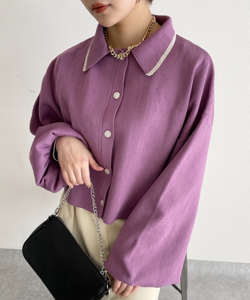 nemne store（ネンネストア）の「ライン入り衿付き配色カラーカーディガン（カーディガン/ボレロ・レディース・アイボリー/グリーン/ピンク/オレンジ・フリー）」の15枚目の写真