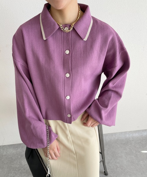 nemne store（ネンネストア）の「ライン入り衿付き配色カラーカーディガン（カーディガン/ボレロ・レディース・アイボリー/グリーン/ピンク/オレンジ・フリー）」の20枚目の写真