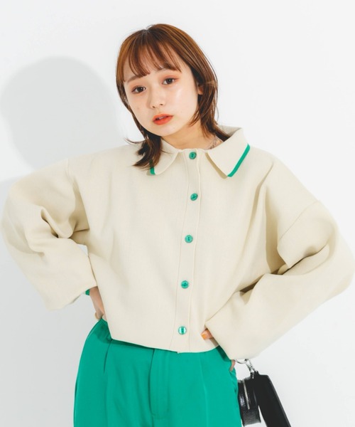 nemne store（ネンネストア）の「ライン入り衿付き配色カラーカーディガン（カーディガン/ボレロ・レディース・アイボリー/グリーン/ピンク/オレンジ・フリー）」の17枚目の写真