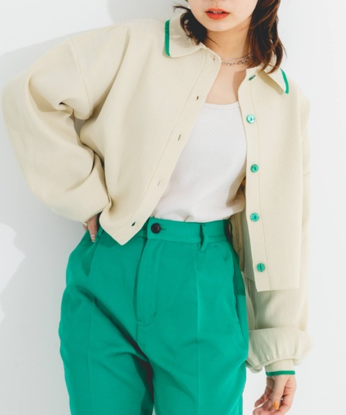 nemne store（ネンネストア）の「ライン入り衿付き配色カラーカーディガン（カーディガン/ボレロ・レディース・アイボリー/グリーン/ピンク/オレンジ・フリー）」の9枚目の写真