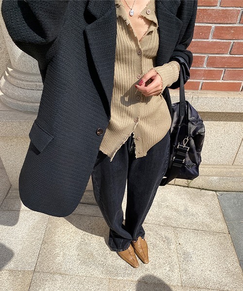 chuclla(チュクラ)の「【chuclla】【2022SS】Frayed design rib knit cardigan chw22s043(カーディガン/ボレロ・レディース・ブラック/ベージュ・FREE)」の13枚目の写真