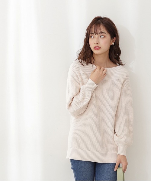 PROPORTION BODY DRESSING（プロポーションボディドレッシング）の「片畦ボートネックルーズニット / 1212170110（ニット/セーター・レディース・パープル/オフホワイト/ライトグリーン・FREE）」の6枚目の写真